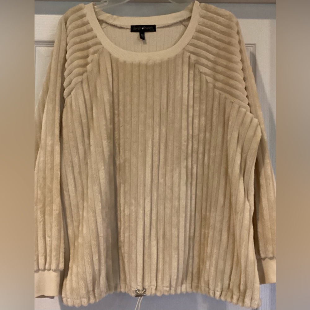 Derek Heart Women’s Ribbed Chenille Round Neck Knit Sweater with Drawstring